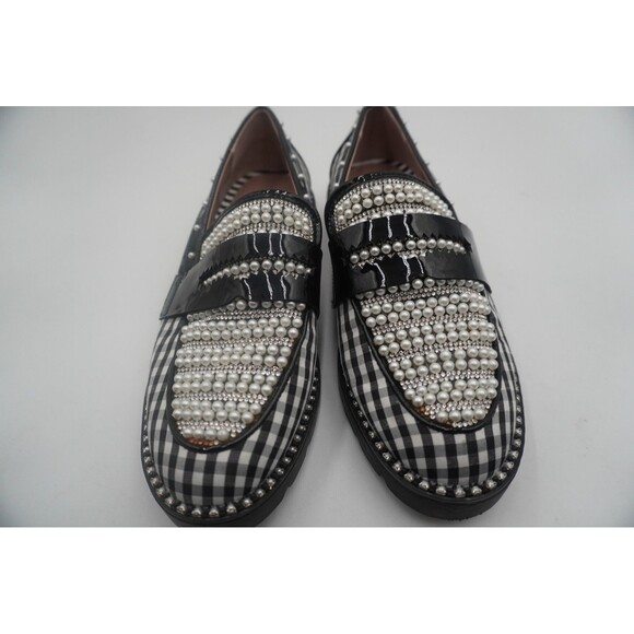 Betsey Johnson Shoes Women Darian Pearl Embellished Tailored Lug Sole Loafers 7M - Picture 1 of 11